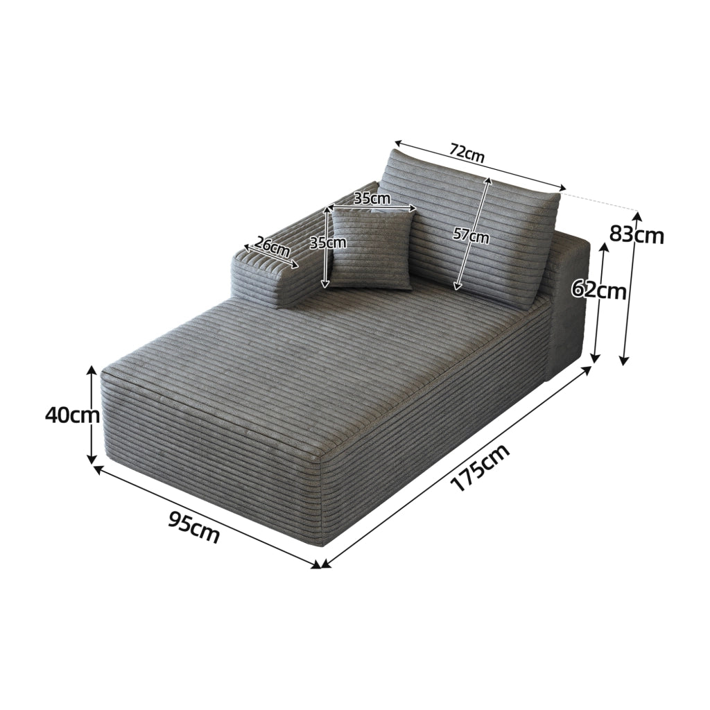DIVANO chaise longue reversibile in tessuto corduroy grigio