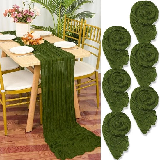 Pacco di 6 tovaglioli per tavola a forma di foglia di olivo, 90 x 300 cm stoffa in tessuto di cotone verde scuro rustico, tovaglioli per tavola boho, tovaglioli per tavola da matrimonio, tovaglioli per tavola da festa, decorazione per tavola da sposa