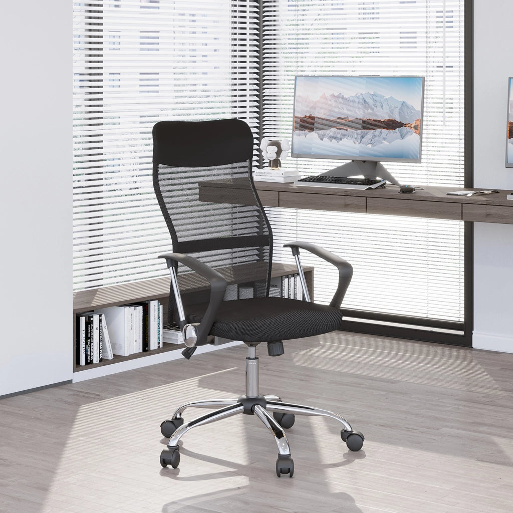 Sedia da ufficio con schienale curvo e ruote ¨C zephmum ¨C nero 63x65x109-119 cm