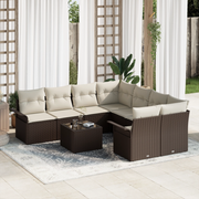 Set divani da giardino da 9 pezzi con cuscini marrone in polyrattan