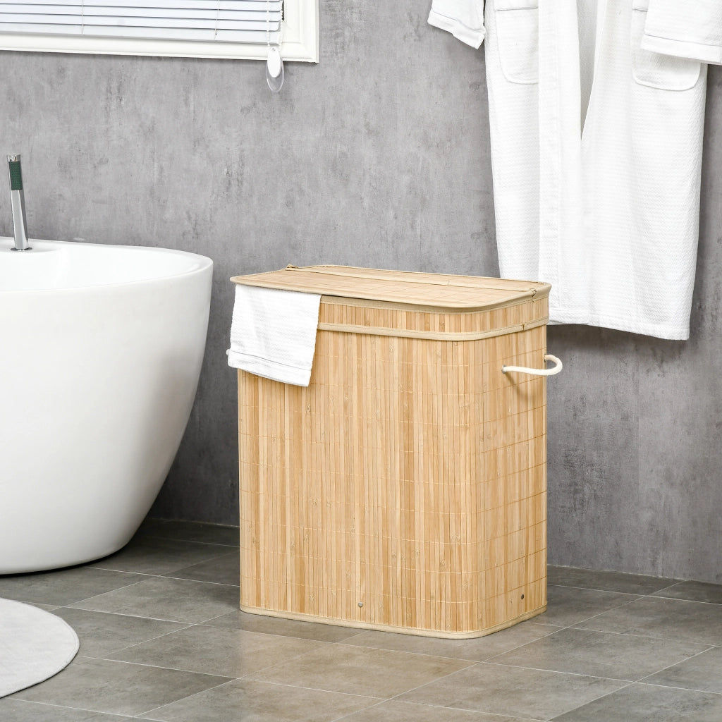 Cestino per il bucato in bamb¨´ con coperchio e maniglie ¨C zephmum ¨C 54.2x35.2x59.5 cm