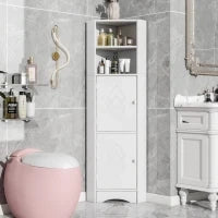 Armadio angolare da bagno con due ripiani regolabile, impermeabile e resistente all'umidità,struttura stabile,Bianco