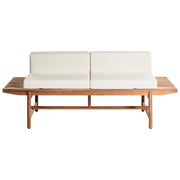 Panchina da giardino in legno di acacia chiaro 210 x 84 cm con cuscini bianco sporco Design rustico per esterni Patio Balcone