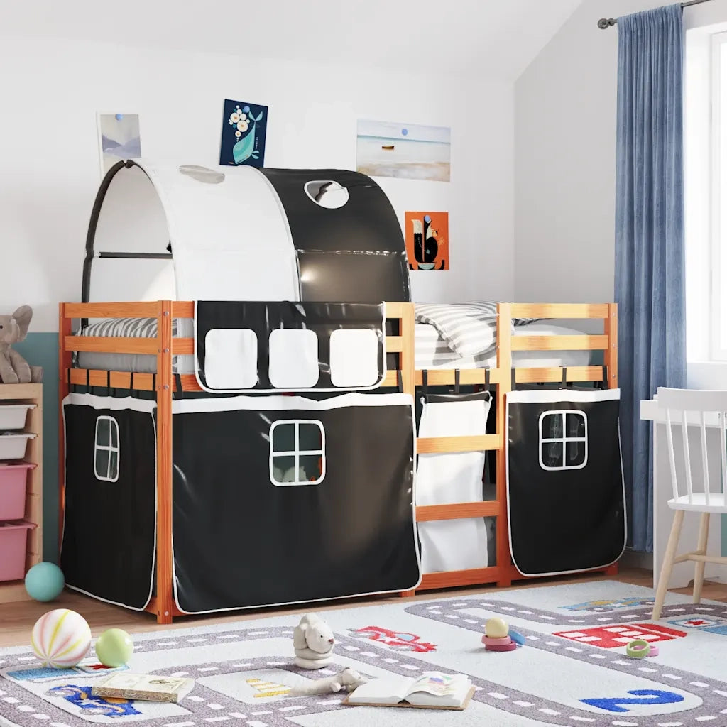 Letto a Castello senza Materasso Bianco e Nero 90x200cm in Pino 3284036