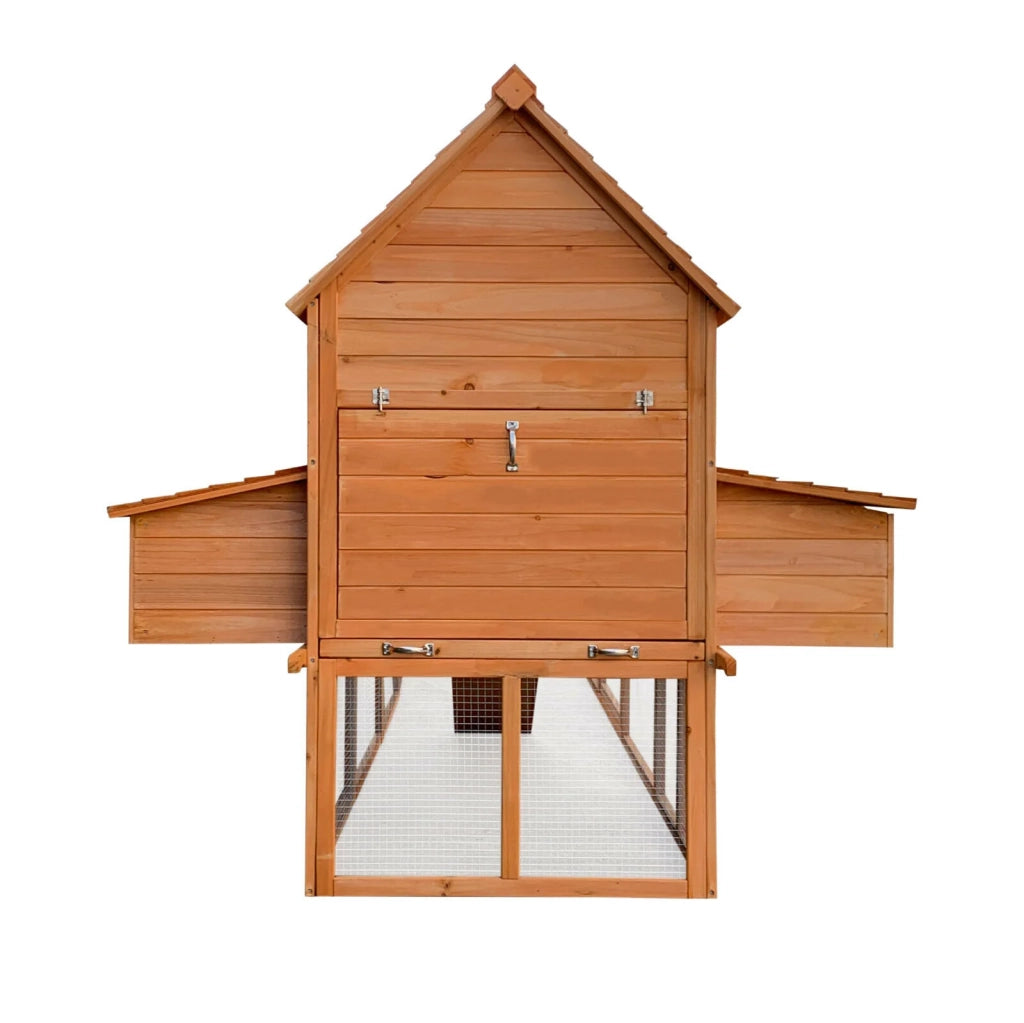 Pollaio con nidi e accesso all'aria aperta 310 cm legno rete metallica zincata marrone 16_0000582