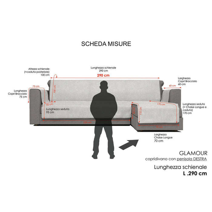Copridivano con Penisola Destra Seduta 290 cm in Poliestere e Cotone Panna