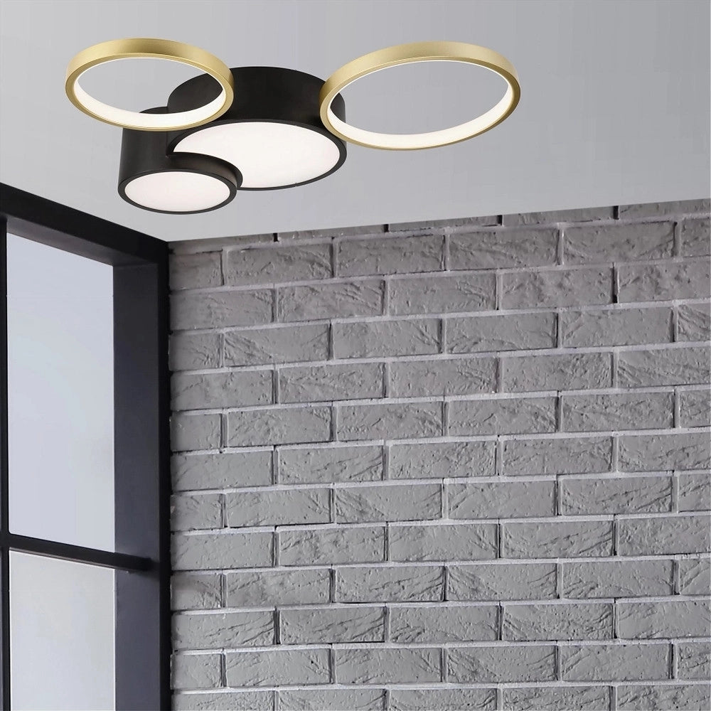 Trade Shop - Plafoniera Led 36w 4 Cerchi Oro Nero Lampada Da Soffitto Moderno Luce 6500k 70968 -