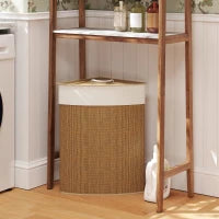 Cesto Portabiancheria Angolare in Bambù da 55L con Sacco Estraibile e Coperchio Removibile, 35x35x60 cm, Marrone