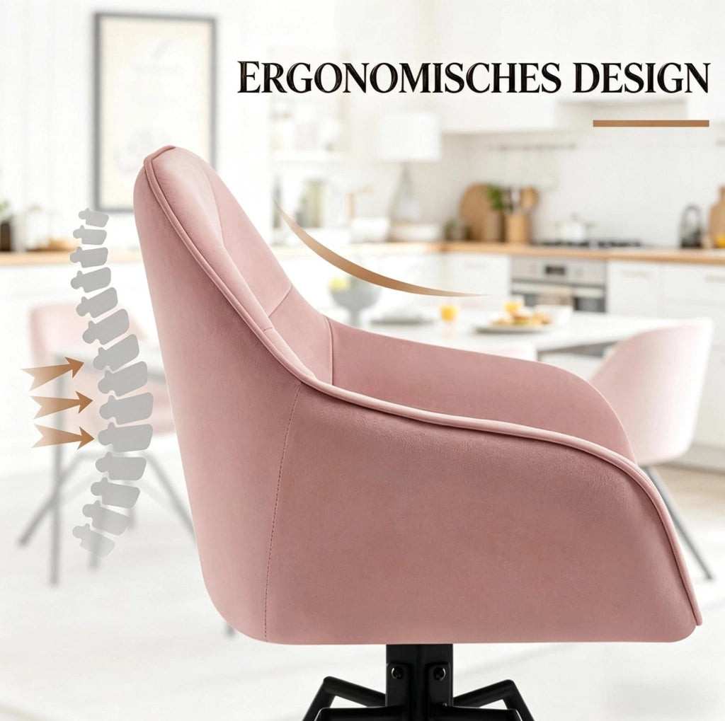 Set di 2 sedie girevoli in velluto rosa con braccioli