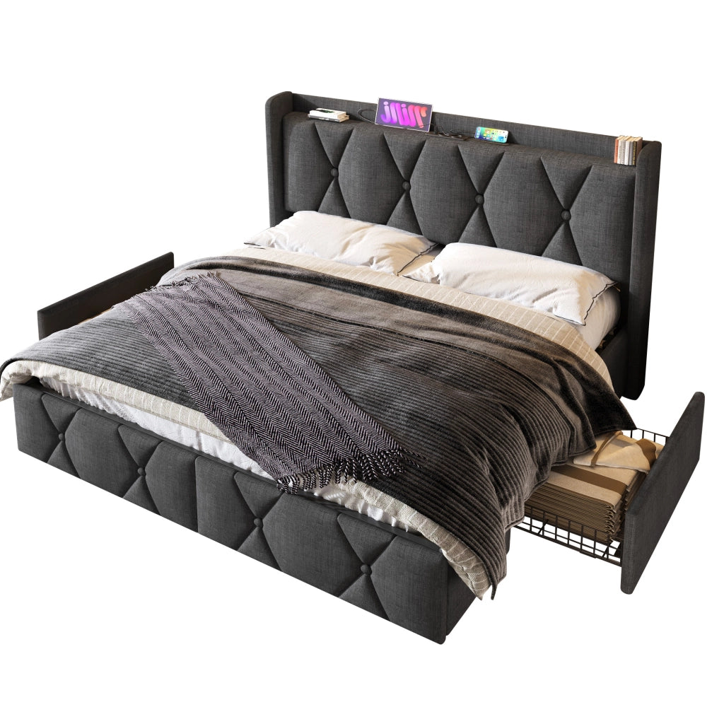 letto imbottito lino grigio 140x200 cm