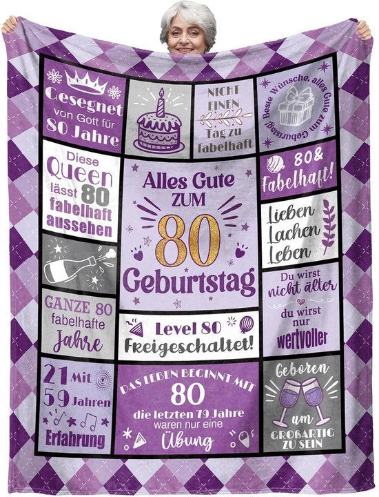Regalo di compleanno 80° per donna, deken di compleanno 80° per uomo, deken di compleanno 80° per donna, compleanno 80°, deken di compleanno 80° 157x132CM