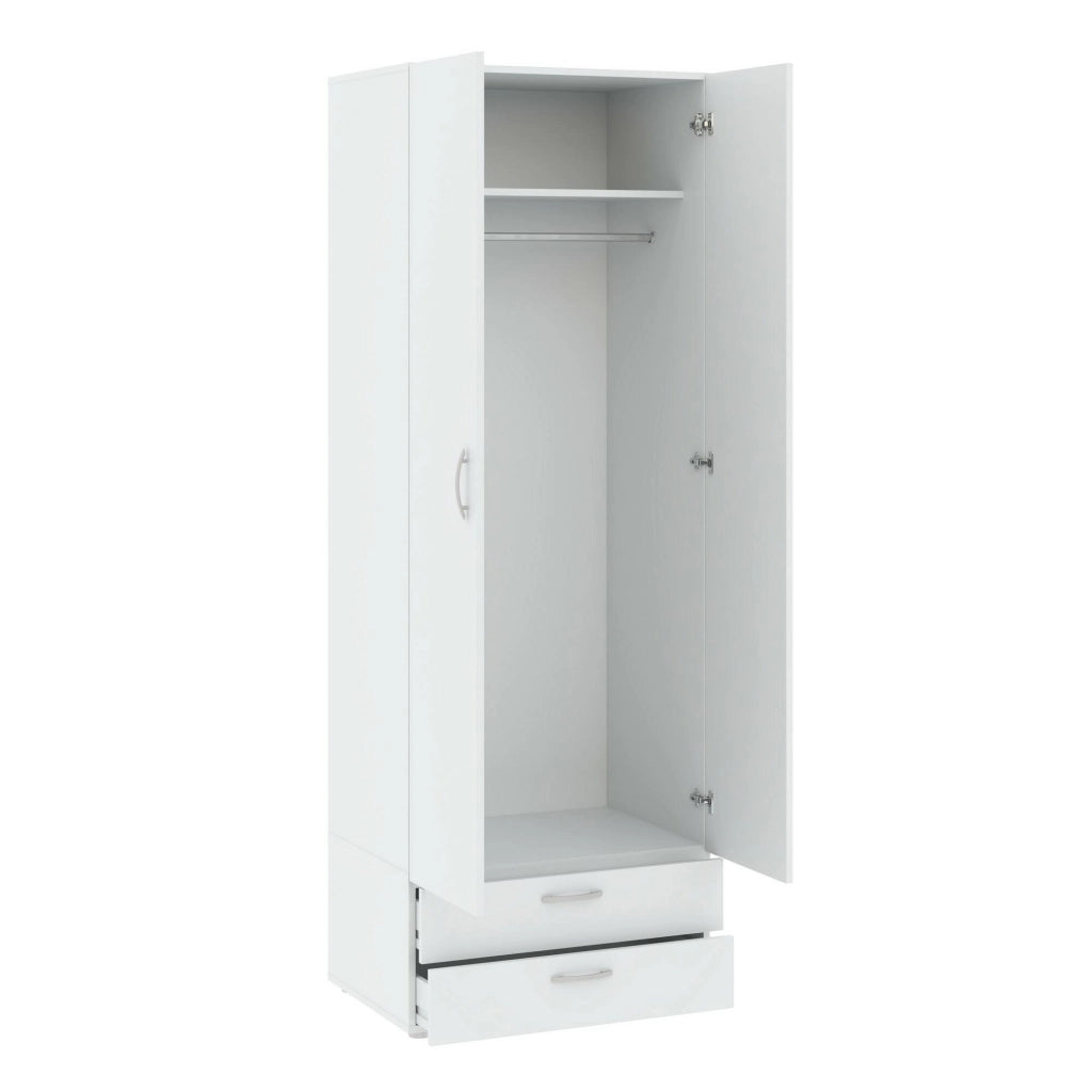 Guardaroba 2 ante Buriasco, Mobile camera da letto, Cabina armadio portabiti, Armadio appendiabiti, 74x52 h214 cm, Bianco