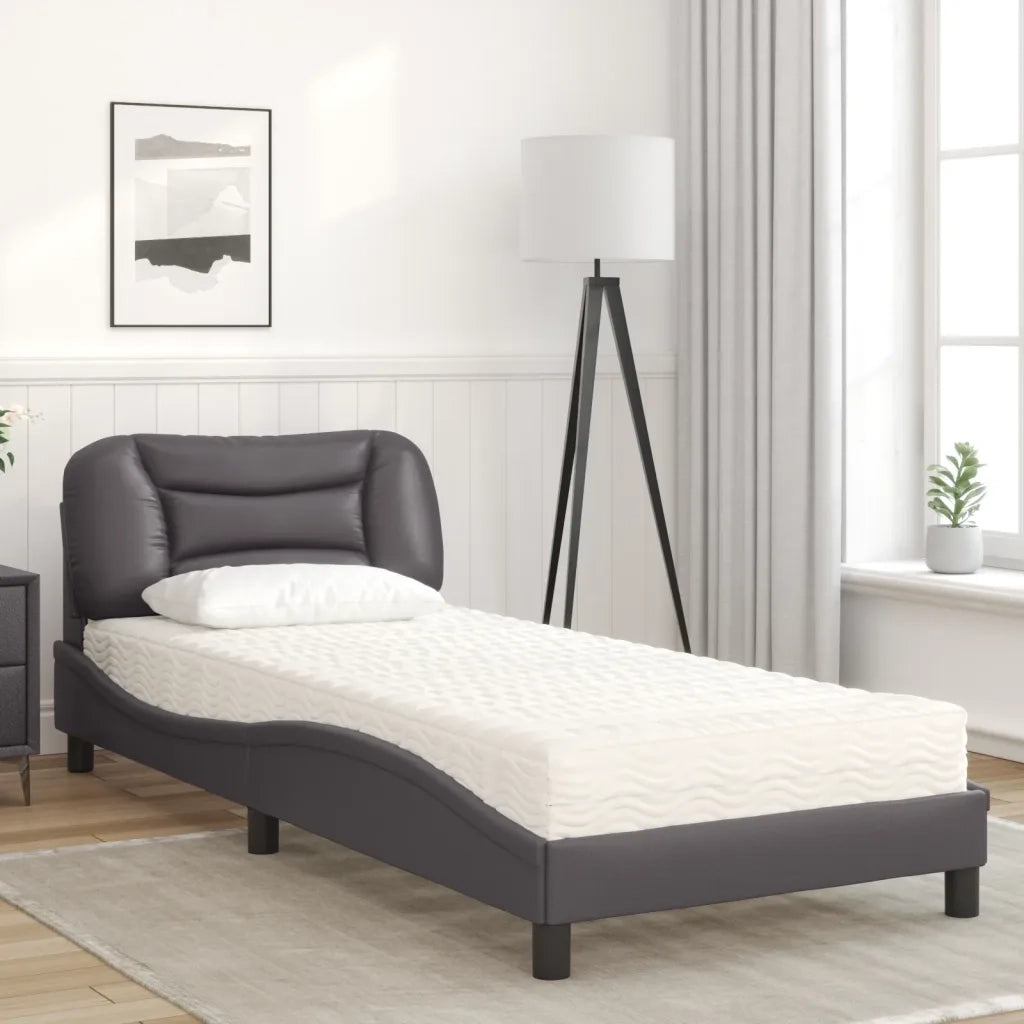 Letto con Materasso Grigio 90x190 cm in Similpelle