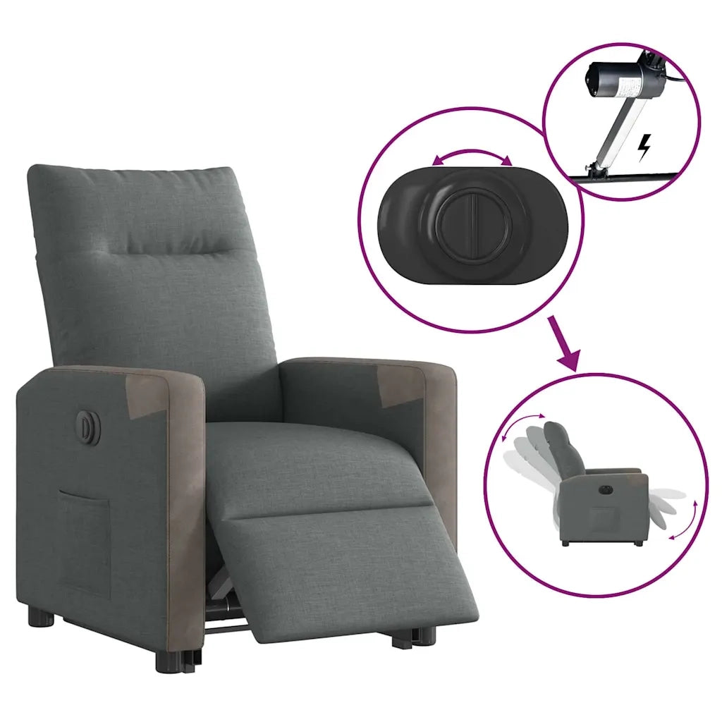 Poltrona | Sedia Relax Alzapersona Reclinabile Elettrica Grigio Scuro Tessuto
