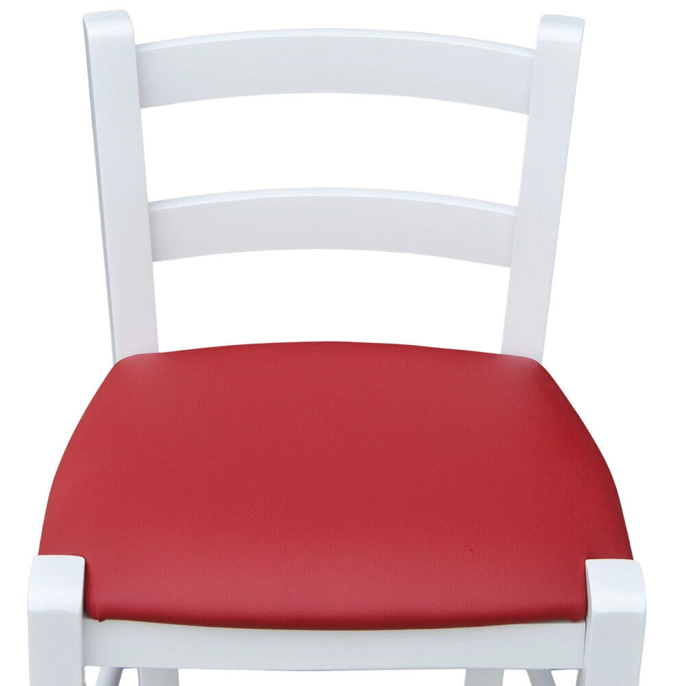 Sgabello in legno bianco laccato con seduta rosso h 80 cm