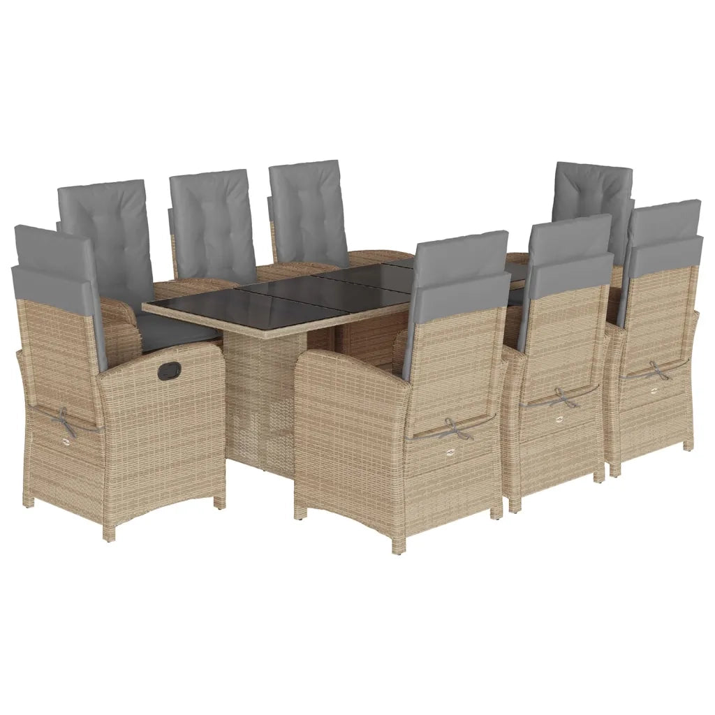 Set Pranzo da Giardino 9 pz con Cuscini Beige Misto Polyrattan 3212264