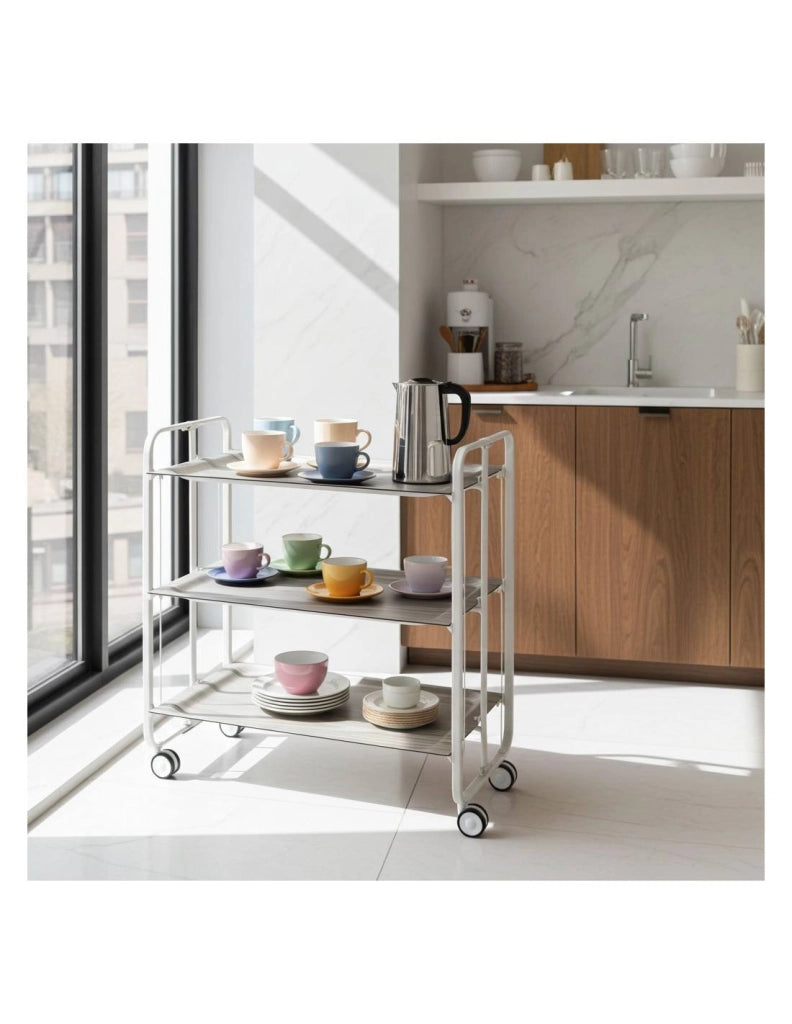 Carrello da cucina pieghevole bianco con ruote BAUHAUS 3 ripiani