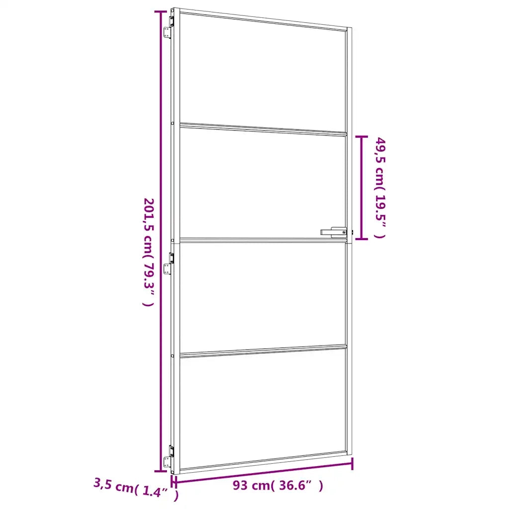 Porta Interni Sottile Oro 93x201,5cm Vetro Temperato Alluminio