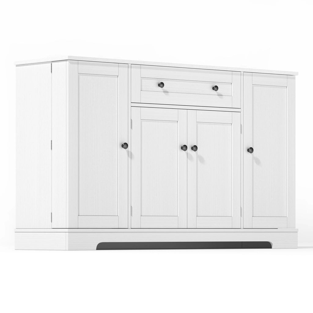 Credenza 138x40x85 cm Bianca con Cassetto; 3 Armadietti; Ripiani Regolabili e Portaoggetti sulle Ante