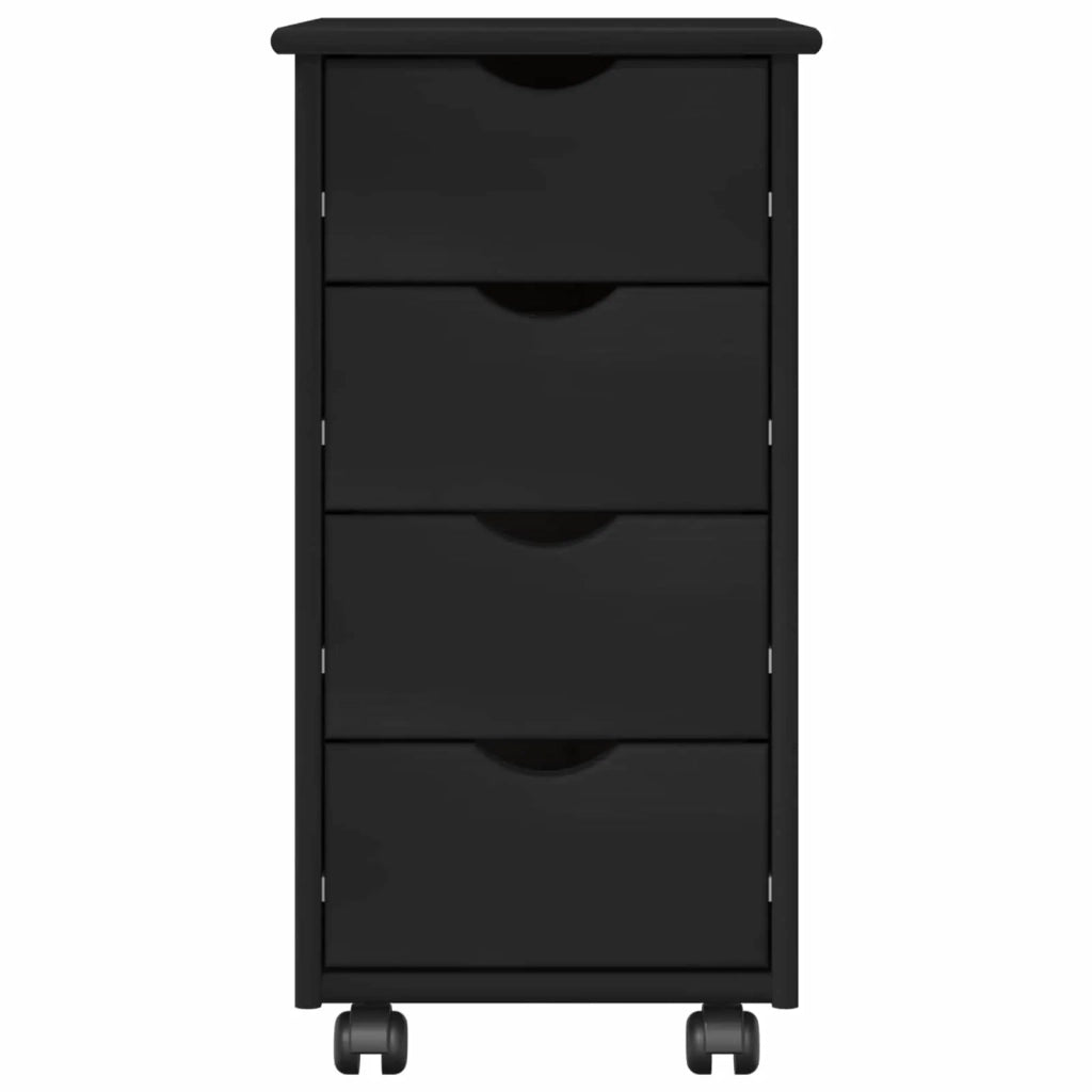 Mobile con Ruote Nero 34 x 39 x 65,5 cm Legno di Pino Massello 42028347