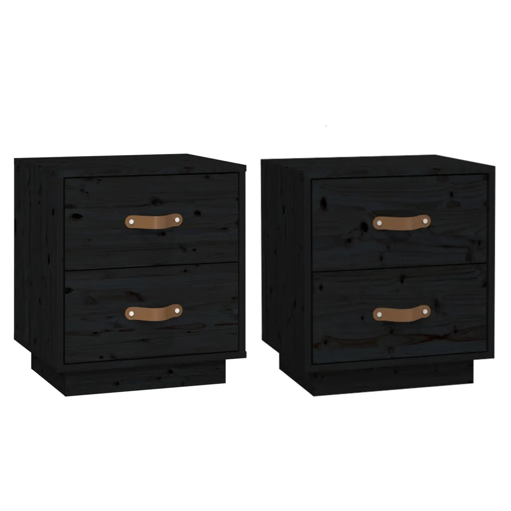 Comodini Neri 2 pz 40x34x45 cm in Legno Massello di Pino 818334