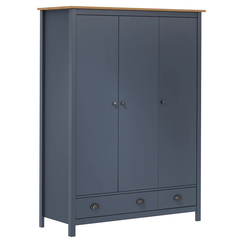 Armadio a 3 Ante Hill Grigio 127x50x170 cm in Legno di Pino 288953