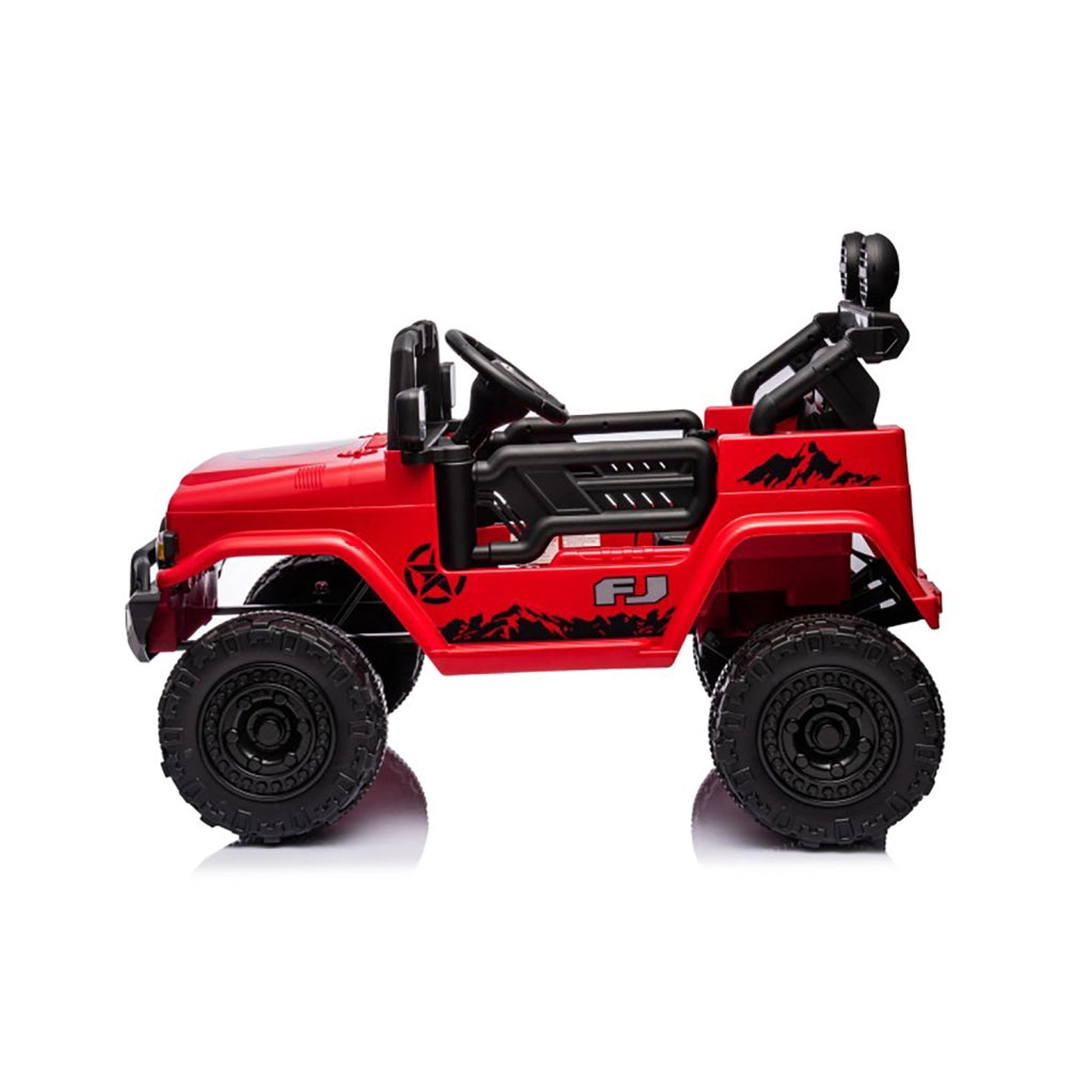 Macchina Elettrica per Bambini Fuoristrada Toyota Fj Cruiser 12V Telecomando Ruote in Gomma e Sedile in Pelle Rosso