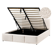 Letto matrimoniale in tessuto bouclè bianco sporco con contenitore 140 x 200 cm Testiera Rivestita Funzione Contenitore