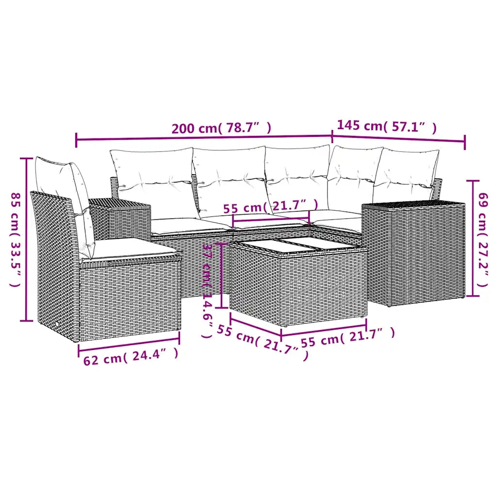 Set Divano da Giardino 6 pz con Cuscini Marrone in Polyrattan