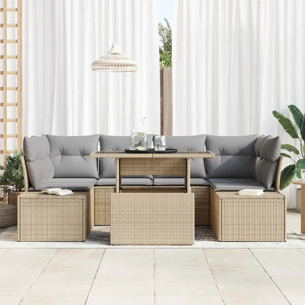 Set Divano da Giardino con cuscino 7 pcs Beige e Grigio Chiaro
