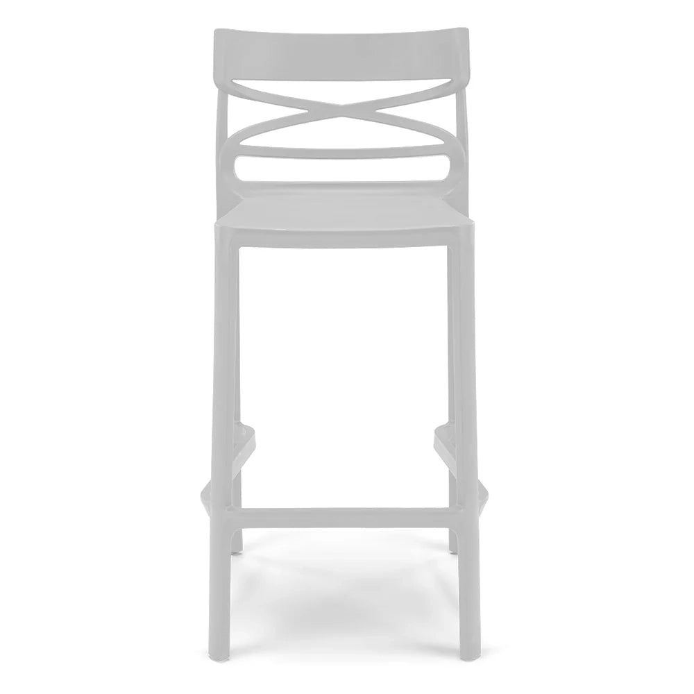 Sgabello Bianco in polipropilene FLOW con poggiapiedi H65, MADE IN ITALY, resistente ai raggi UV, design moderno, ideale per sala da pranzo, cucina, bar, ristoranti o giardino
