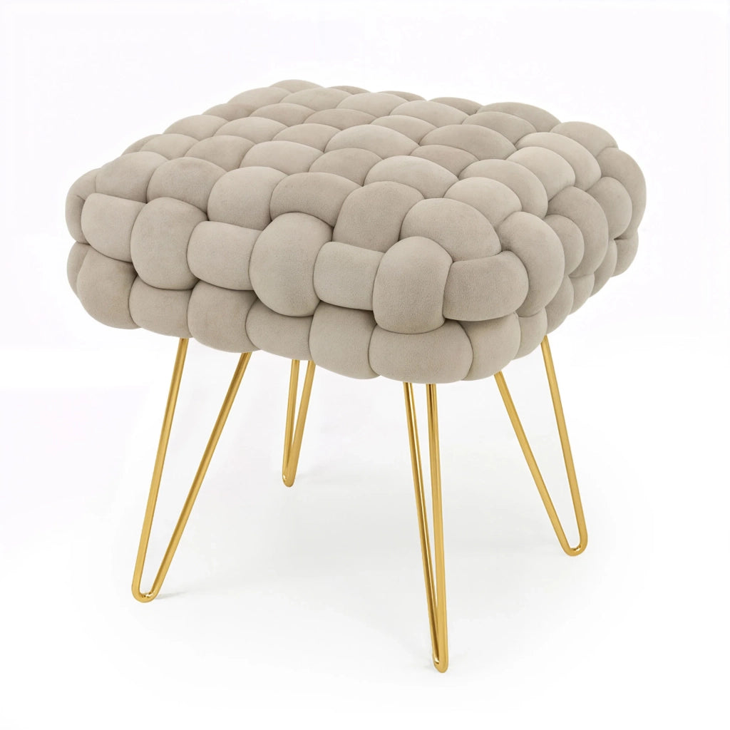Pouf sgabello in velluto intrecciato 38 cm DOTTY Beige Polvere