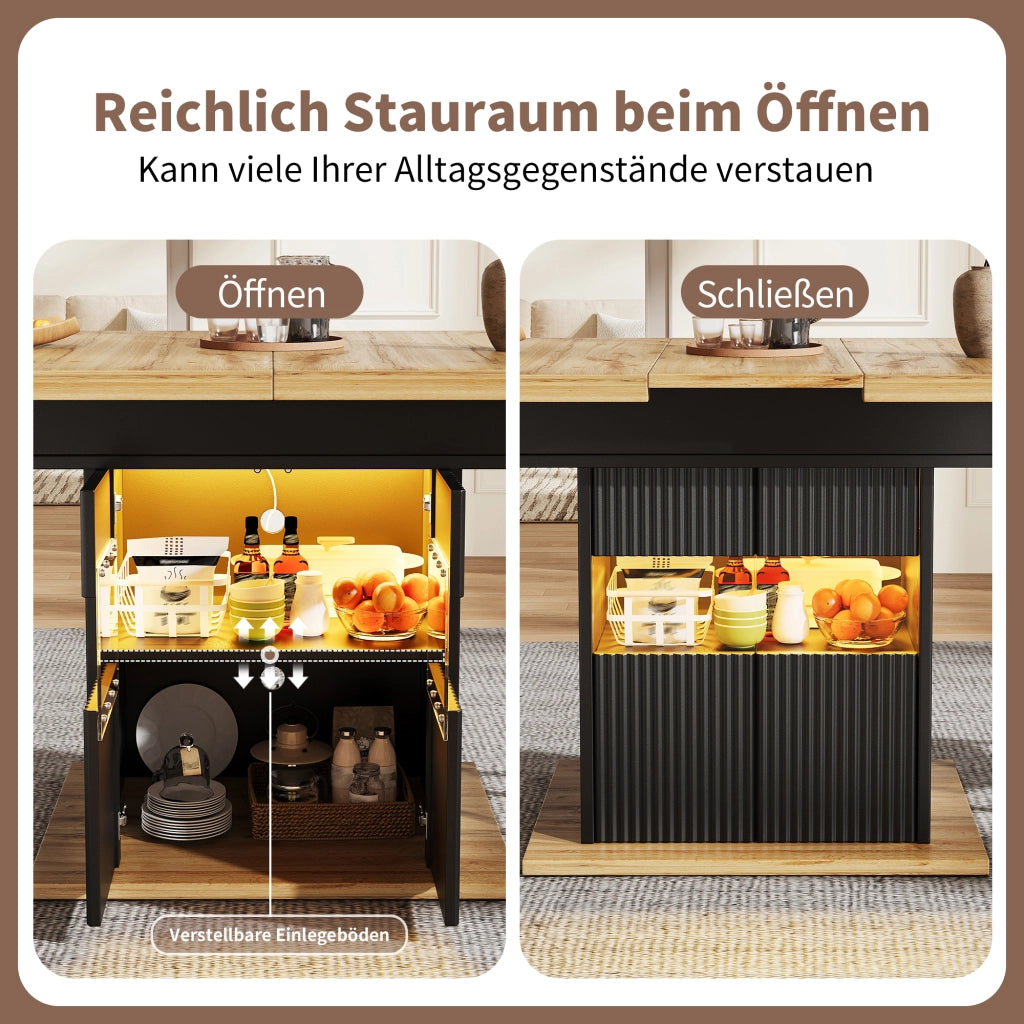 TAVOLO Allungabile 110-140x80x76 cm Nero Effetto legno con LED e vano contenitore