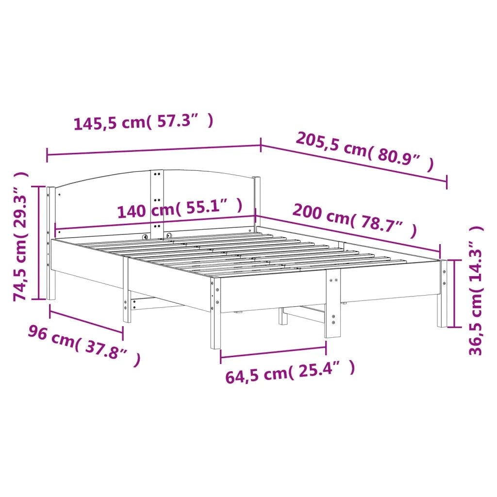 Letto senza Materasso-Struttura Letto Bianco 140x200 cm Legno Massello di Pino 648435