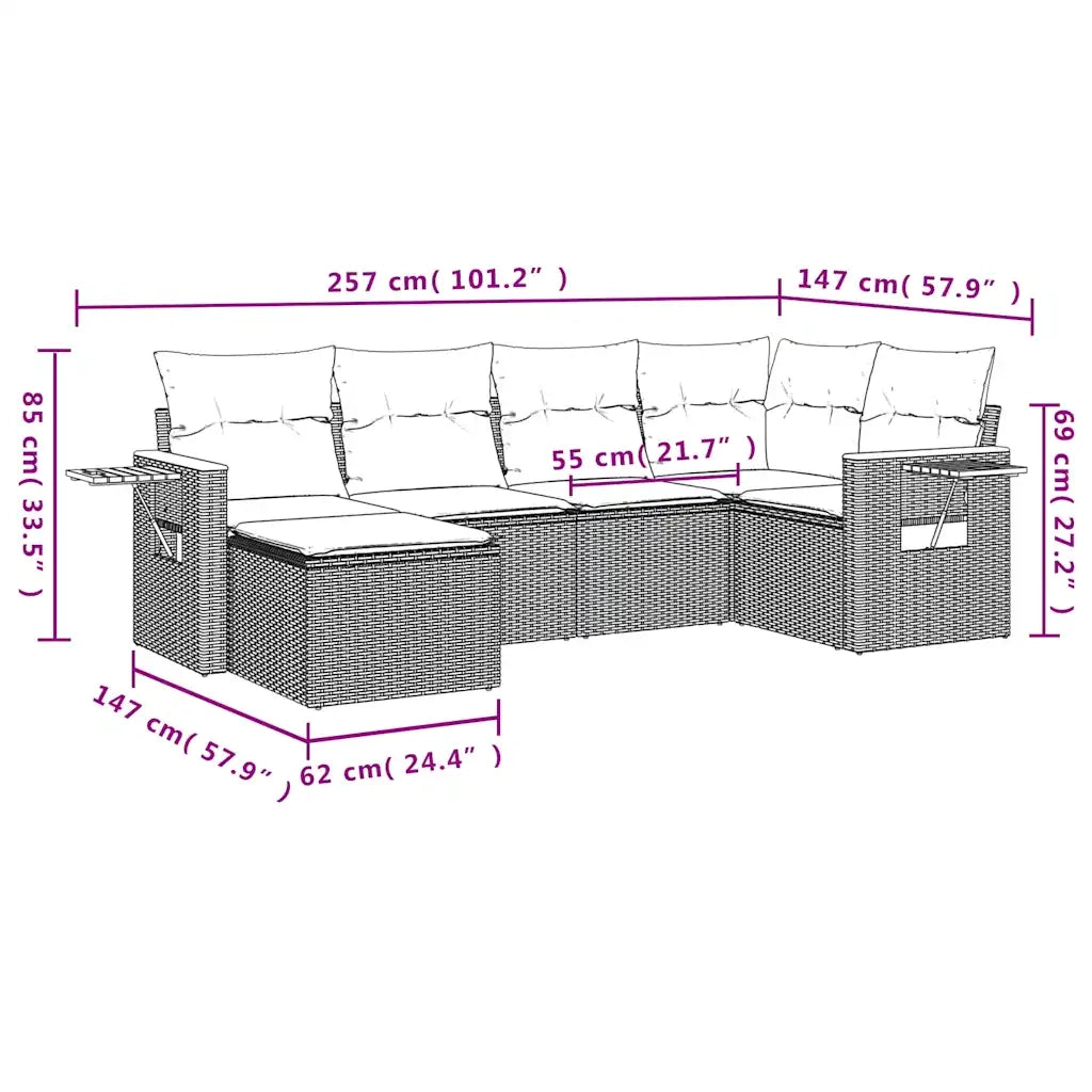 Set Divano da Giardino 6 pz con Cuscini Grigio in Polyrattan