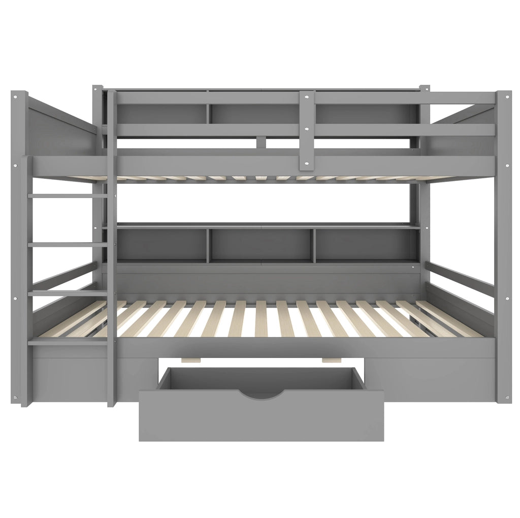 Letto a castello 90x200 cm con cassetto e vani portaoggetti; pino e MDF; grigio (Senza materasso)
