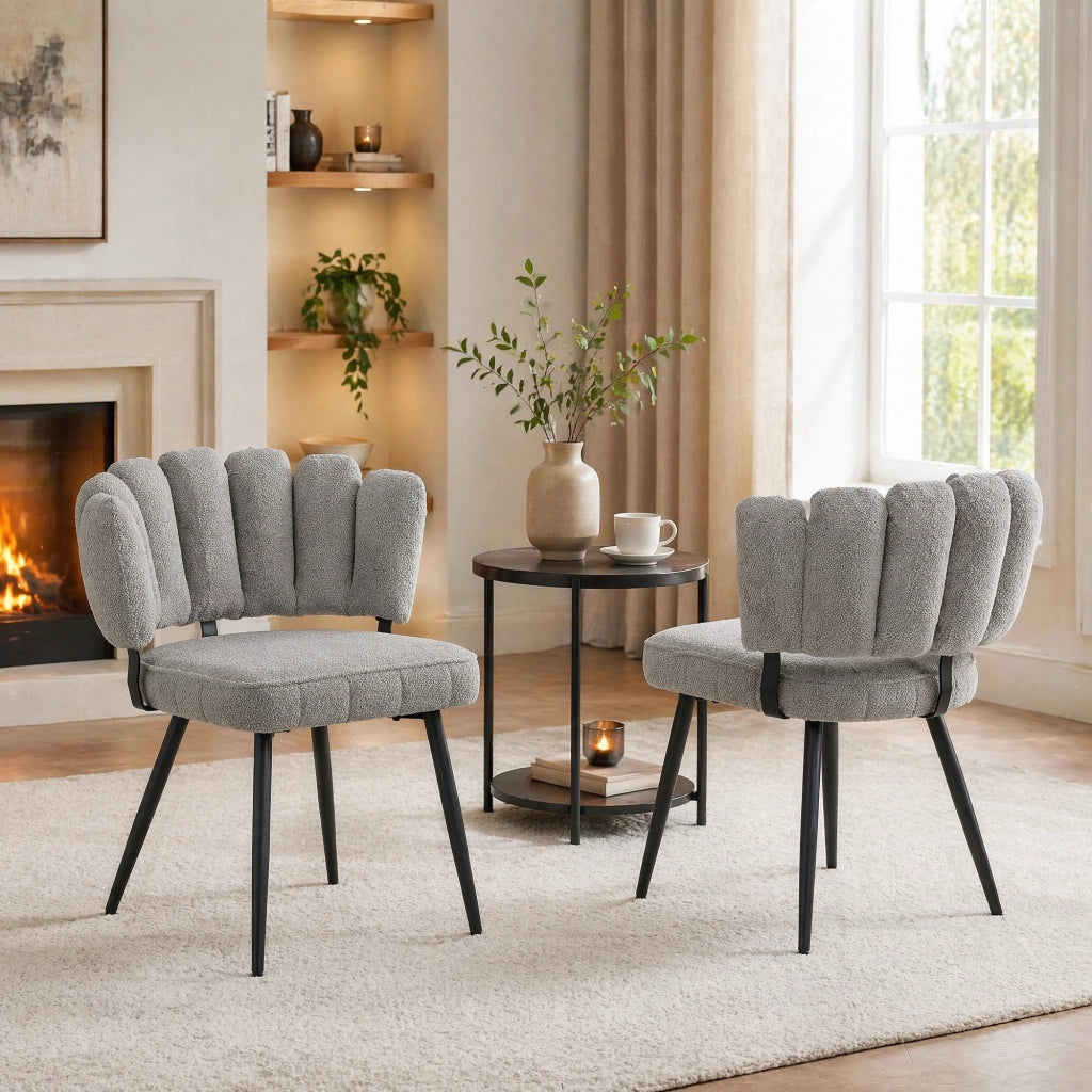 SEDIA con schienale a fiore 80 cm Velluto grigio chiaro e gambe nere