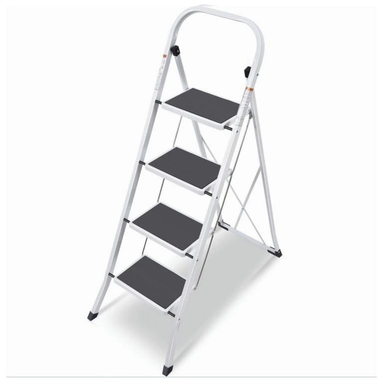 Sgabello Scala Scaletto in Metallo Tappetini Antiscivolo Stefy 4 Gradini