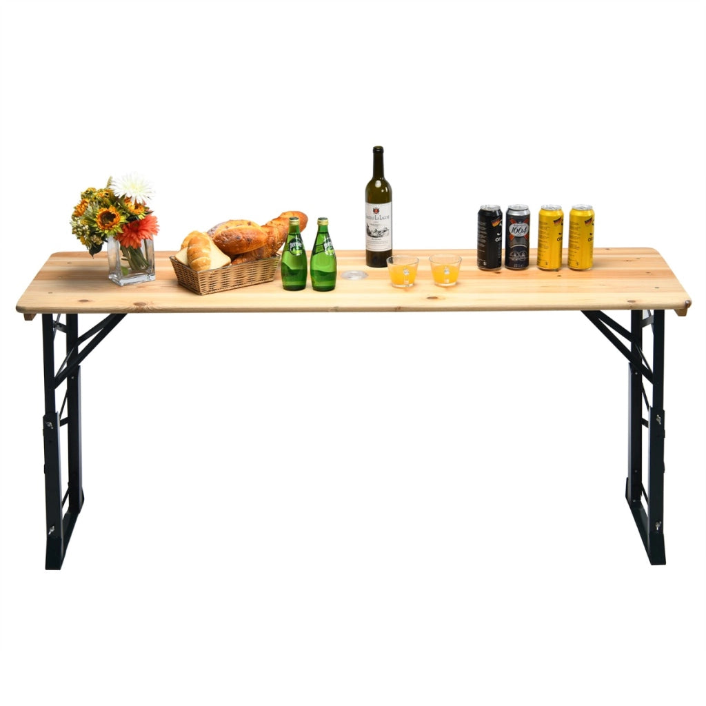 Tavolo da picnic pieghevole per esterni da 168,5cm, Tavolo grande per birra da patio in legno con altezze regolabili-Tavoli e sedie da campeggio