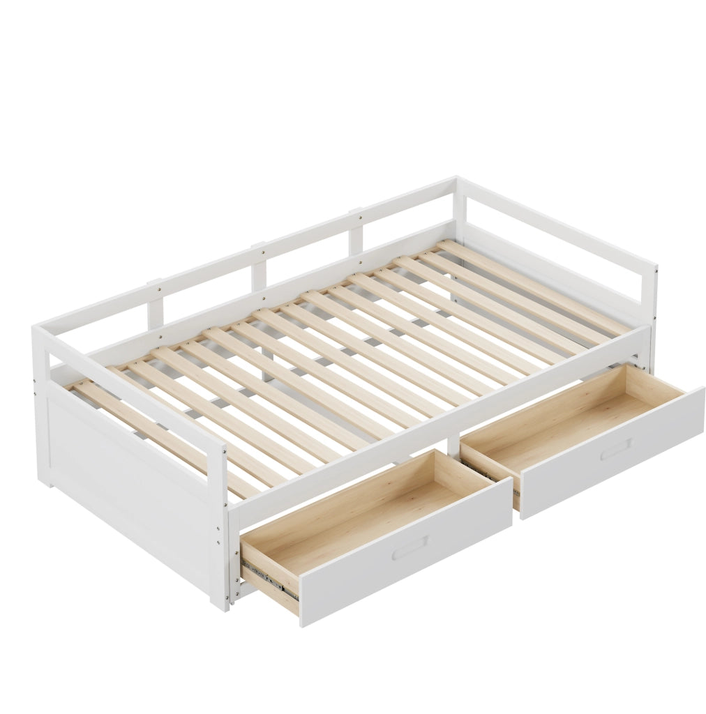 Divano letto estraibile 90/180x200 cm con 2 cassetti; in legno di pino