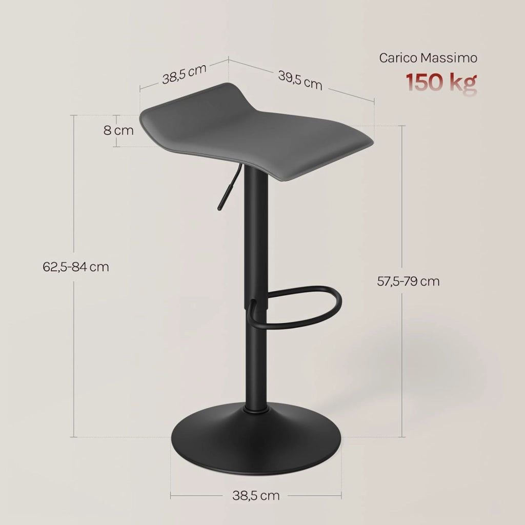 Sgabelli da Cucina Set di 4, Sgabello da Bar Colazione Regolabile in Altezza, Sgabello da Banco Girevole a 360°per Bar, Cucina, Banco, Caffè, PVC+Metallo, con Poggiapiedi, Grigio+Nero