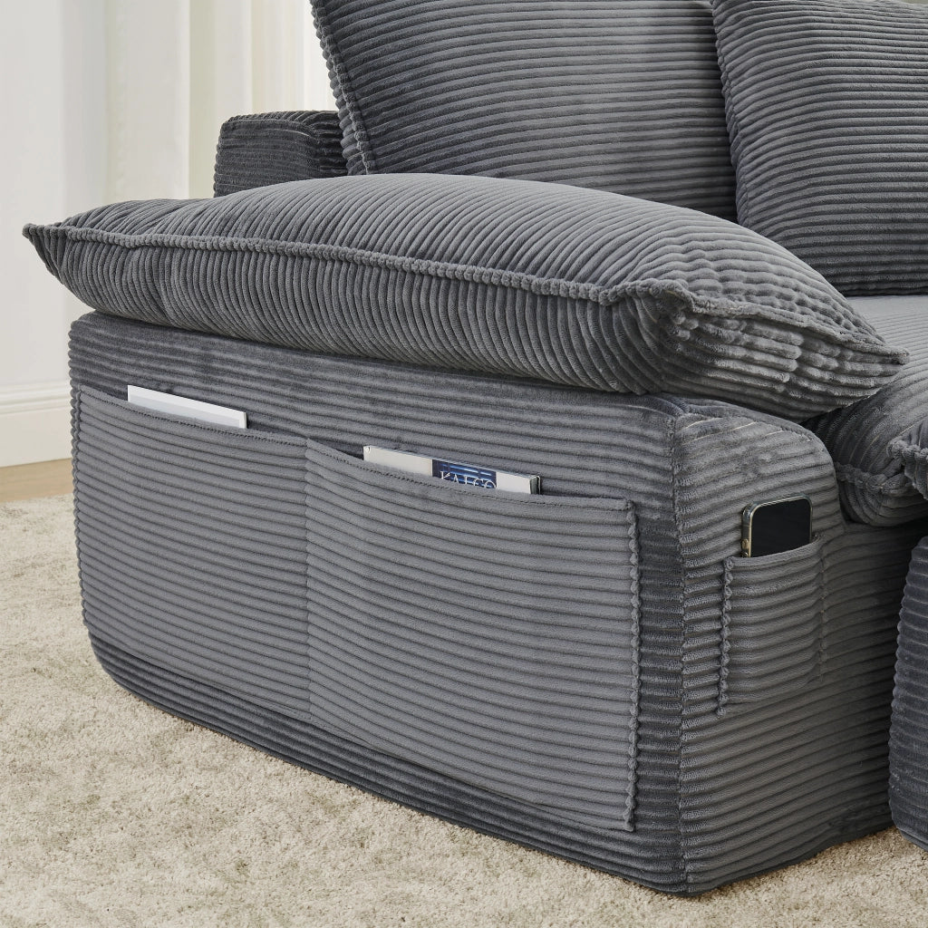 Divano modulare monposto con tasche laterali e poggiapiedi mobile in tessuto grigio chiaro 156 × 125 × 65 cm