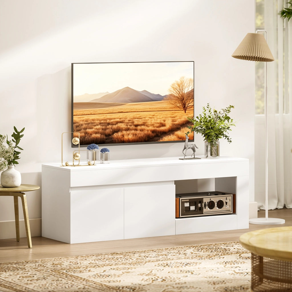 Mobile TV Moderno per Soggiorno con 2 Ante e Ripiano Aperto ¨C Zephmum ¨C Bianco 140x40x48 cm