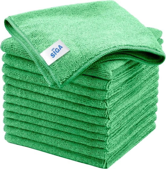 Microfiber-reiniganti multifunzionali, microvezelhandtovaglie senza strisce, 12 pezzi, verde, misura 32 x 32 cm (12,6 x 12,6 pollici)