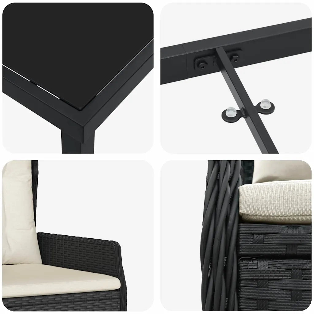 Set da Pranzo per Giardino 3 pcs Nero polyrattan 3380939