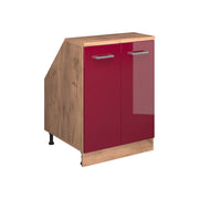 Mobile sottotetto Rion Rosso lucido/Rovere dorato 60 x 83.8 cm con 2 porte, carcassa 60 cm profondità Vicco