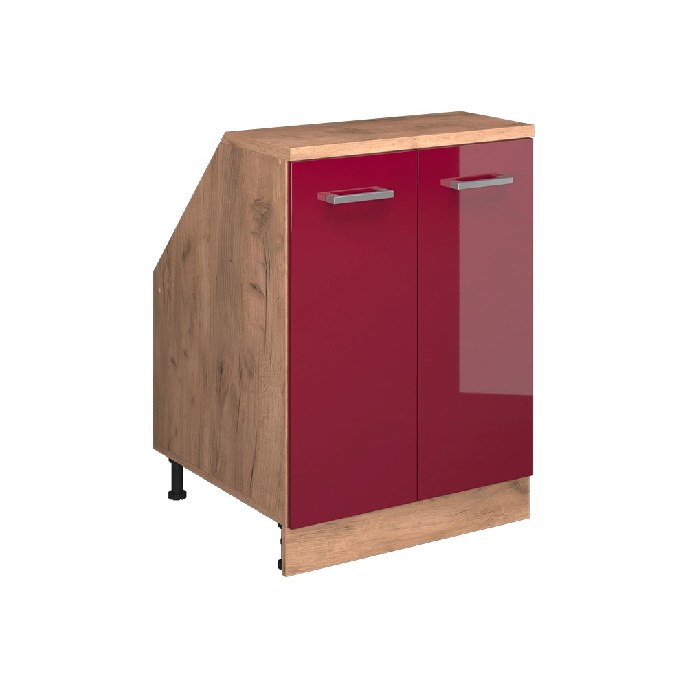Mobile sottotetto Rion Rosso lucido/Rovere dorato 60 x 83.8 cm con 2 porte, carcassa 60 cm profondità Vicco