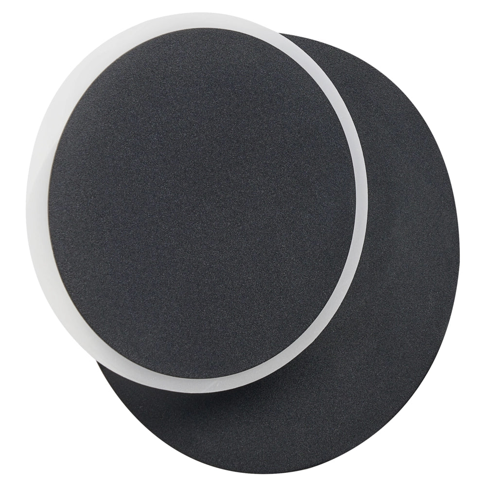 Set di 2 lampade da parete LED in metallo nero con paralume rotondo in acrilico verniciato a polvere in stile scandinavo.