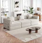Divano letto 2 in 1 con vano portaoggetti nel bracciolo in chenille kaki