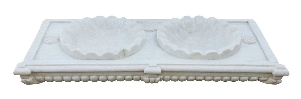 Biscottini Lavabo a due buche merlettate in marmo bianco L130xPR56xH15 cm Vasca realizzata